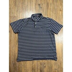 Patagonia Squeaky Clean Polo Shirt Men Large Navy Striped Organic Cotton Pocket